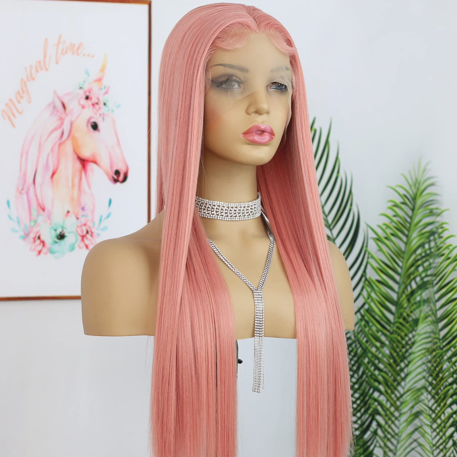 Guangzhou Longtai Import And Export Co., Ltd. Pink Colored Pre Plucked Human hair wig Straight Remy Brazilian Virgin Human hair Body wave Transparent Lace Front Wig For women