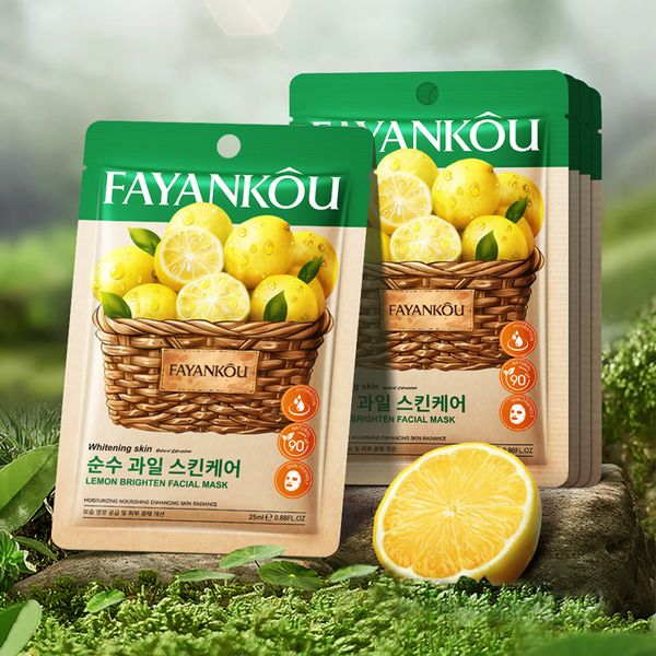 OEM Wholesale FAYANKOU Lemon Whitening Brightening Sheet Facial Mask Vegan Vitamin C Fruit Moisturizing Skin Care Face Mask