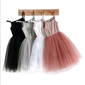 Summer Suspender Solid Color Kids Clothes Girls Bubble Skirt Sleeveless Mesh Girls Dresses