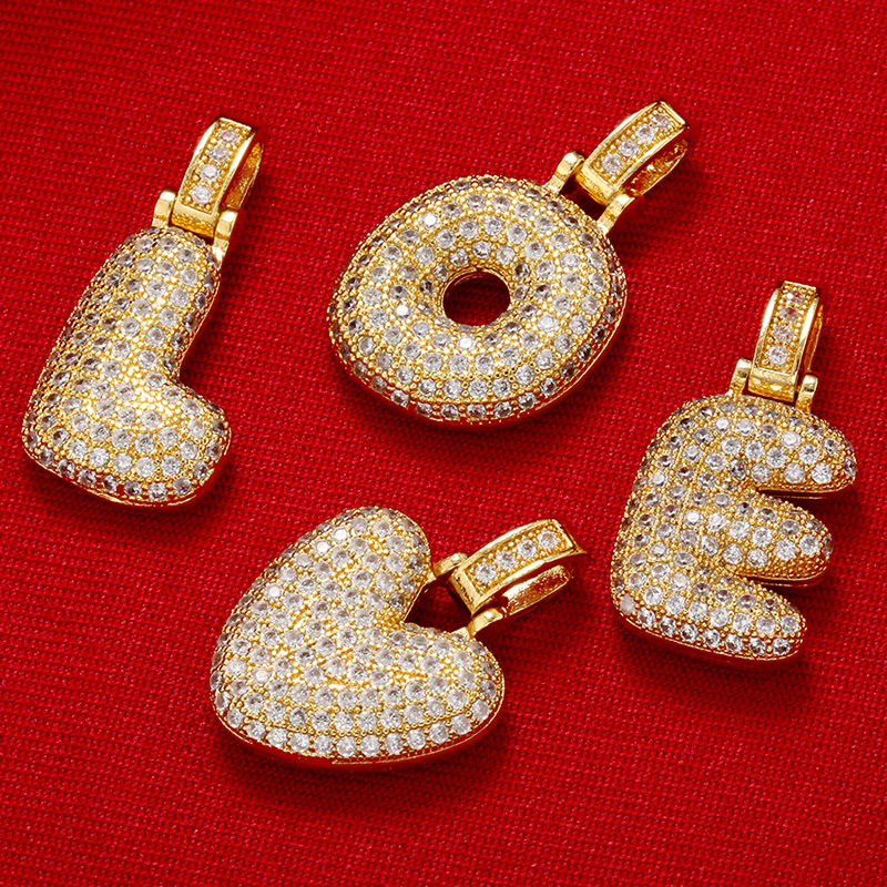 Chunky Gold Plated Micro Pave CZ Letter Charm Pendent A - Z letter Zircon Initial Charm 26 Letters for Bracelet Necklace DIY