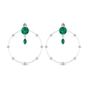 REYES Wholesaler Latest Collection Solid 925 Sterling Silver Moissanite Hoop Earrings with Emerald Gemstone Wedding Fine Jewelry