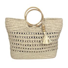 Women's fashion paper straw bag with wooden handle for summer