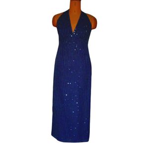 Blue V Neck Chiffon Evening Dress Beaded with Ruffled Tie Corset Styled Back Closure