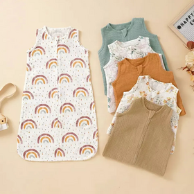 Custom GOTS Organic Muslin Cotton 0-6M Double Way Brand Zipper Cotton Newborn Baby Sleeping Bag