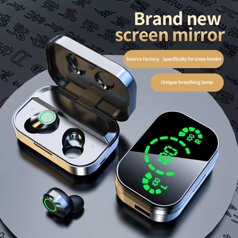 Newest YD07 Mirror TWS Wireless Headphones BT 5.3 In Ear Earphones 9D Stereo Gaming Wireless Earbuds With LED Display Headphones