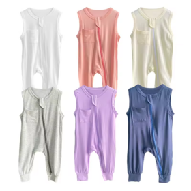 Summer Solid Color Baby Clothing Newborn Soft Bamboo Sleeveless Zippered Pajamas Unisex Romper