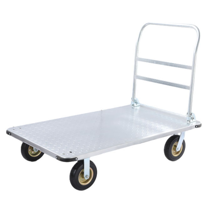 Industrial Extra-Thick 8-Inches Black Rubber Wheel Steel Platform Cart Heavy Duty Warehouse Trolley