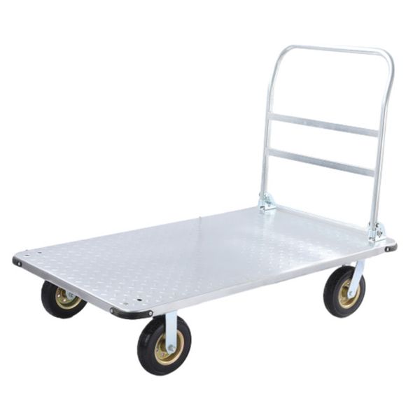 Industrial Extra-Thick 8-Inches Black Rubber Wheel Steel Platform Cart Heavy Duty Warehouse Trolley
