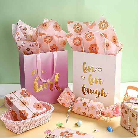 Wrapping Tissue Paper  Pink Style, Smiley Face and Rainbow Design Tissue Paper Bulk for Gift Wrap, Birthday, Baby Shower