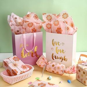 Wrapping Tissue Paper  Pink Style, Smiley Face and Rainbow Design Tissue Paper Bulk for Gift Wrap, Birthday, Baby Shower