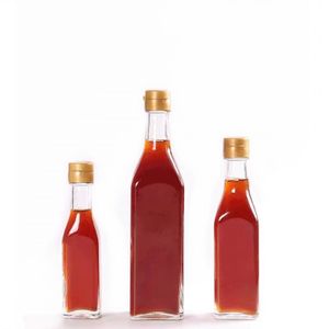 100ml 200ml 300ml 400ml 500ml Clear Square Round Olive Oil Vinegar Soy Sauce Glass Bottle with Plastic Pull Ring Cap