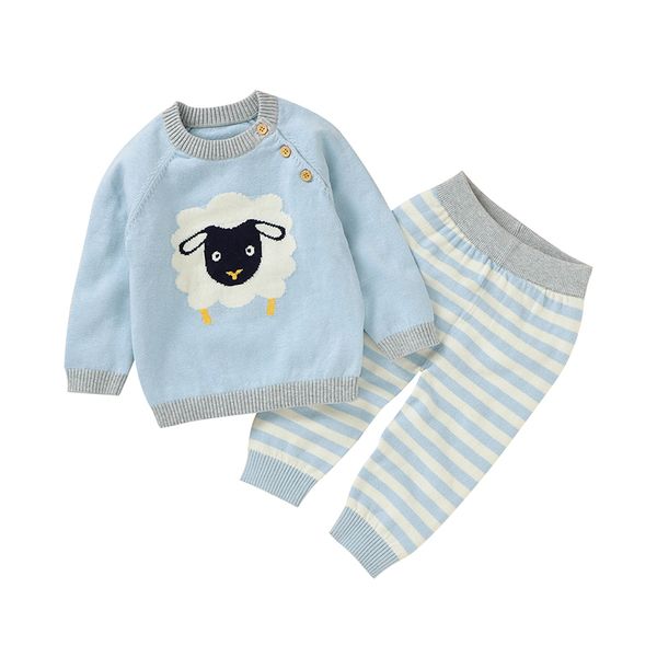 mimixiong high quality soft cotton Newborn Baby Clothes Long Sleeve Cute Sheep Pattern pullover Sweater and Striped Pants set