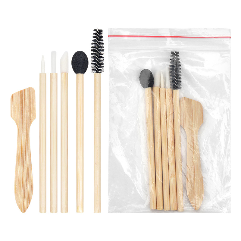 Best Selling Wholesale Bamboo Handle Mascara Wand Disposable Spoolie Applicator Bamboo Eyelash Brush 6 Pcs Set