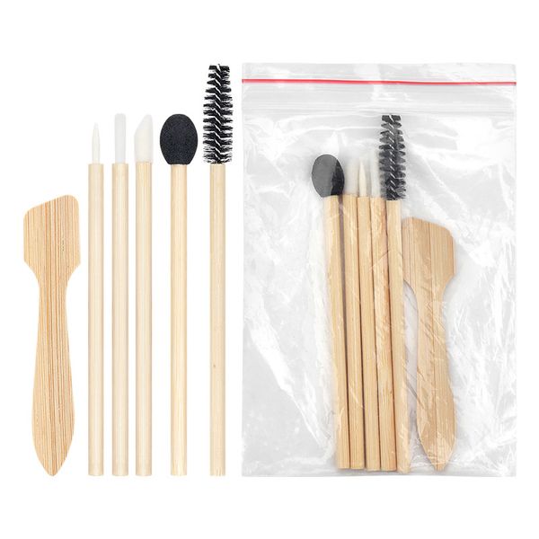 Best Selling Wholesale Bamboo Handle Mascara Wand Disposable Spoolie Applicator Bamboo Eyelash Brush 6 Pcs Set