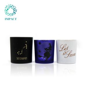 Custom Fashion Style Matte Black Purple White Round Glass Candle Jar with Lid