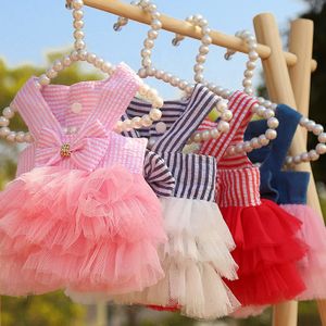 Customized Dogs Cats Dress Mesh skirt Dog Cat Skirt stripe pet clothes luxury suitable for Spring and summer