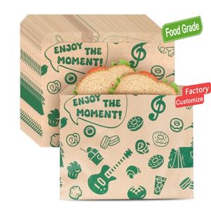 Food Grade Custom Paper Snack Bags Triangle Shaped Two Sides Open Pouch Paper Bag for Snack Sandwich Picnic