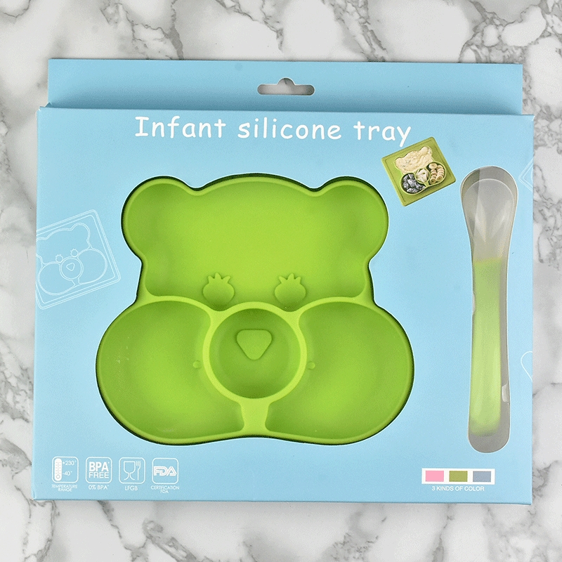 Dongguan Yujin Plastic Products Co., Ltd. Bpa Free Silicone Plate Bowl Baby Feeding Tableware Cutlery Sets Children's Silicone Dinner Plate For Kids With Spoon