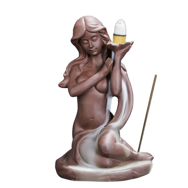 Ywbeyond New Indoor Yoga Ceramic Beauty Conch Incense Burner Mermaid Desktop Ornaments Censer Waterfall Incense Burner Backflow