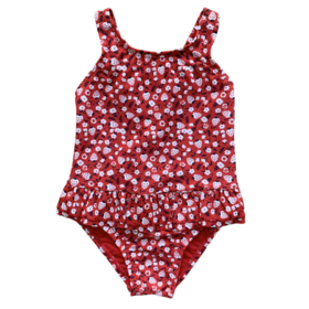 Girl's swimwear, AOP, Strawberry print, One Piece Swimsuit, bottom with frill, OEM, LRX factory price