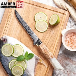 Amber Sharpnest Kitchen Kitchen Damascus Knife Boning Fillet fishing knife with wood handle