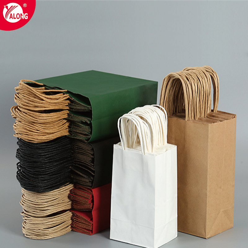 Zhejiang Yalong Sticker Printing Co., Ltd. Yalong Eco-Friendly Recycled Food Takeaway Packaging Craft Paper Bag Shop Gift Shopping Kraft Paper Bag With Handle Custom Bag