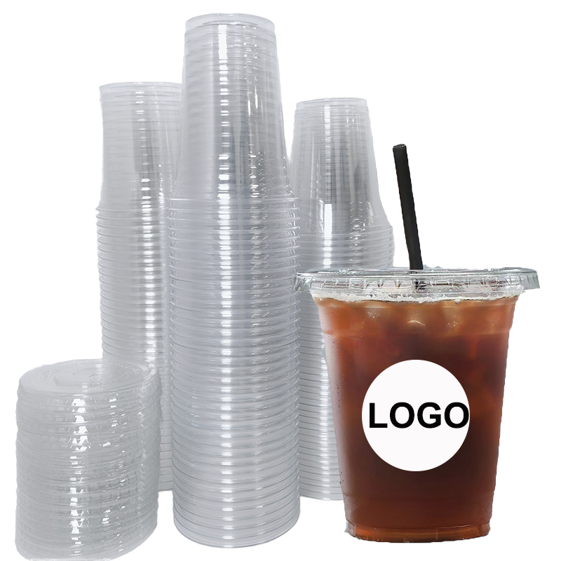 Shenzhen Jiwangjia Technology Co., Ltd. 7/8/9/10/10/14/16/18/20/24oz PET plastic cup coffee bubble tea plastic cold drink cup with lid logo customized