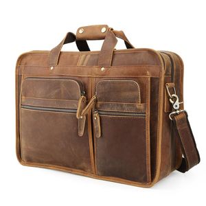 TIDING Custom Genuine Leather Men Brown HandBag 17 Inch Laptop Bag Travel Briefcase With Organizer