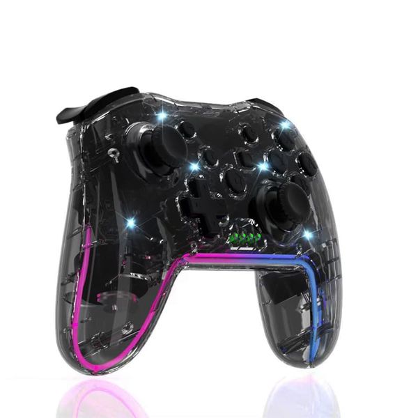 Game controller wireless dual motor with RGB LED lights supports one click wake-up function transparent white supports p4 switch