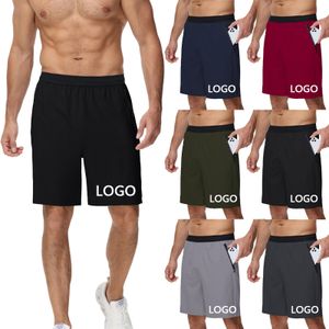 Wholesale custom 7 inch inseam polyester men's shorts Drawstring Elastic Waist plus size gym shorts men with zip pocket