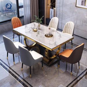 modern luxury gold and stone dining table commercial furniture small apartment household cool dining table set for 6 people