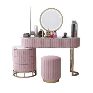 Hot Sale Nordic Luxury Pink Dressing Table Bedroom Furniture Dresser Set With Mirror And Ottoman