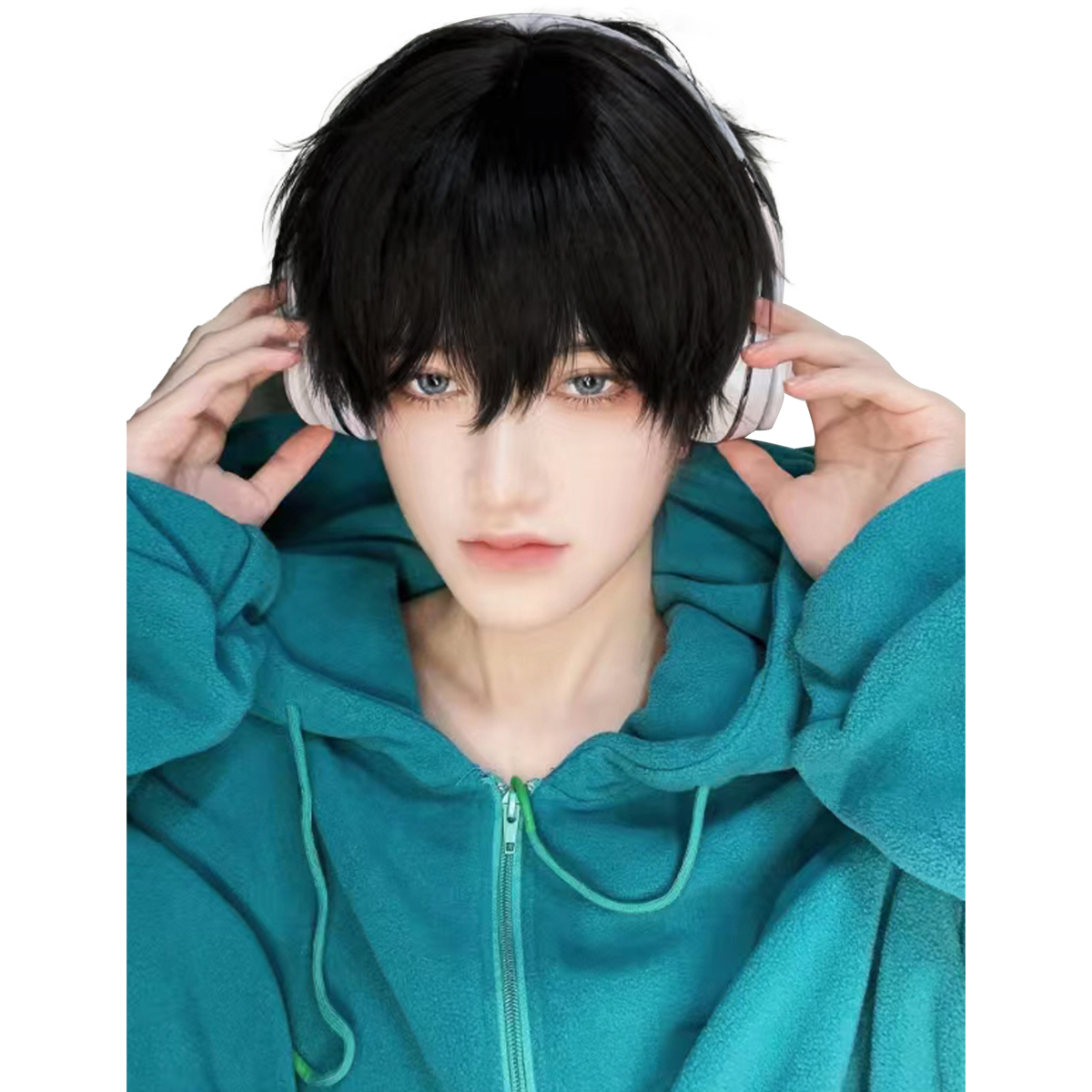 10Inch Black Color Refreshing Handsome Style Synthetic Wigs With Bang Short Straight Hair Wig For Men Women Daily Heat Resistant