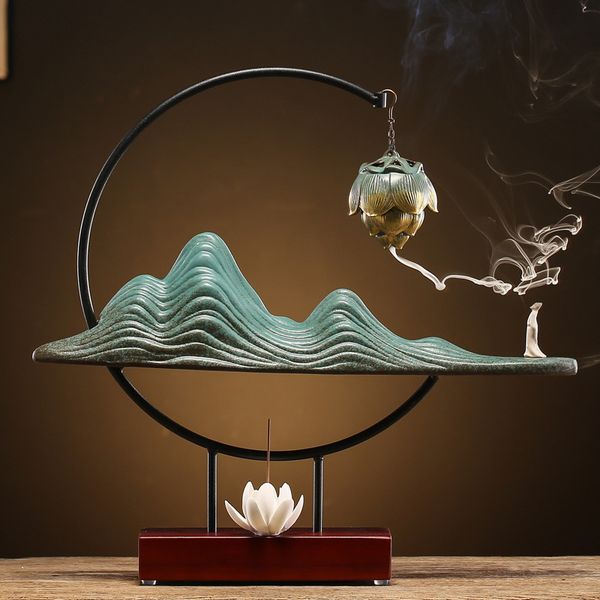 Smoke Waterfall Household Aromatherapy Supplies Accessories Creative Retro Backflow Incense Burner With Led Lamp