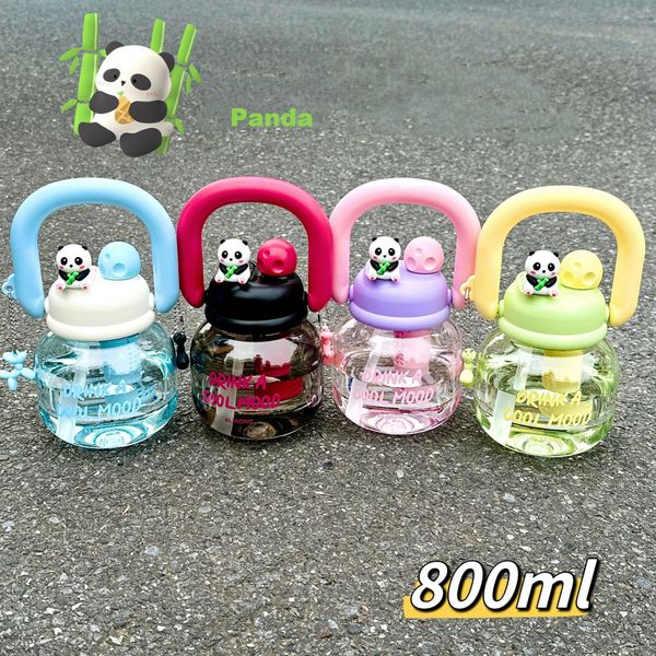 Big Belly Bottle Panda Shape Water Cups Leakproof Double Mouth Cup 800ml Cute Bottle With Straw Strap Kitchen Supplies