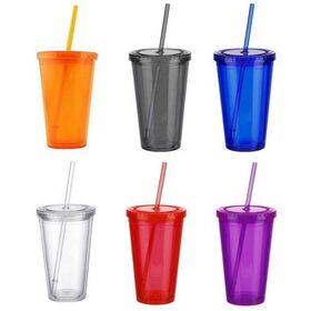 Hot sell plastic double walled Tumbler Cups with Straw in Bulk plastic mason jar tumbler mug seal straw