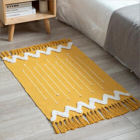 Wuxi Home Master Textiles Yellow Hand made Tassel Cotton Area Rug, Woven Fringe Throw Rugs/Carpet Print Tassel Chic Modern Geometric, Cotton rug, area rug
