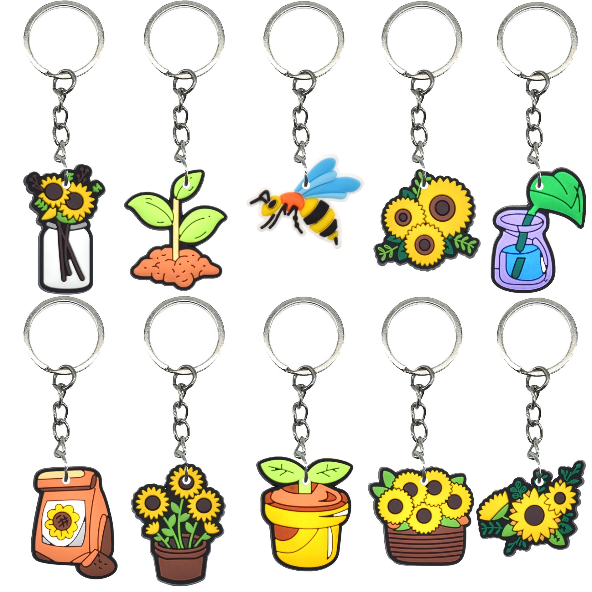 Shishi City Jiuying Hardware Firm(Individual Business) New Arrivals Sunflower 2d Pvc Rubber Keychains Cartoon Silicone Car Keychains Pendant Key Ring for Promotional Gifts