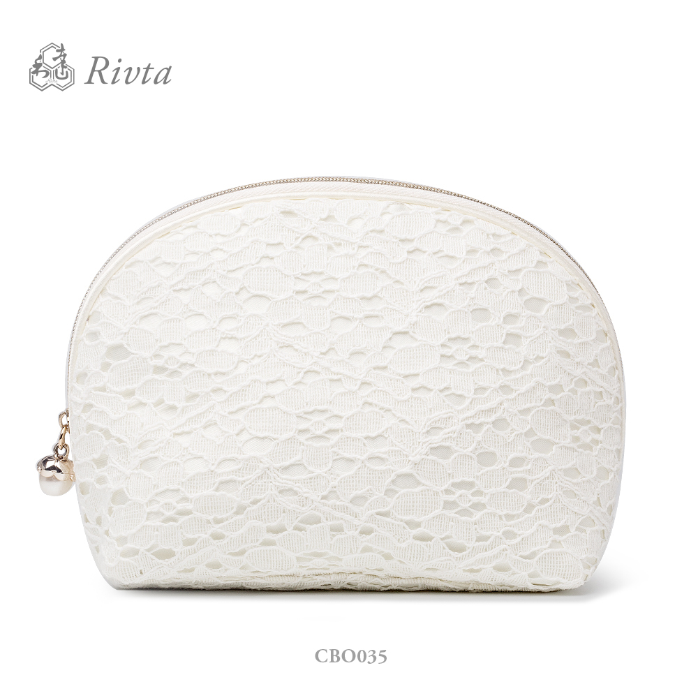 High quality makeup gift bag wholesale white lady lace evening clutch bag with pearl zipper