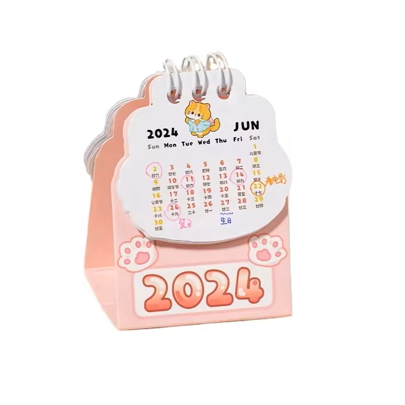 Custom 2024 Table Calendar Cute Cat Mini Calendar Kawaii Portable Pocket Student Record Daily Plan Calendar 6 Styles
