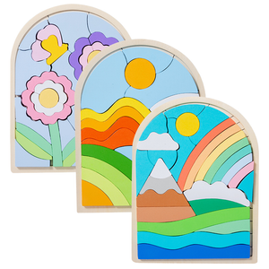 Factory Price Wooden Matching Iridescence Multiple Themes Educational Toy for Unisex Kids Scenery Block Board 3D Jigsaw Puzzle
