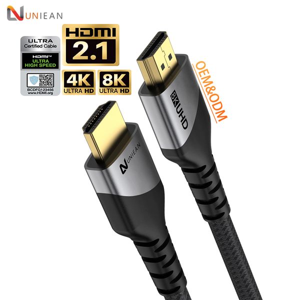 UNIEAN Wholesale HD 2M 3M 10M 2.1 Hdmi 48Gbps 60Hz Video Cable Display Port to 8k 4K Hdmi Cable For Screen Projection to TV