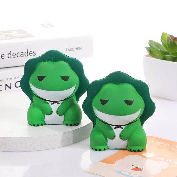 Soododo Hot Selling Cute Cartoon Green Frog Squeeze Fidget Toy Unisex PU Foam Slow Rebound Stress Relief Funny Squishy Box Cheap