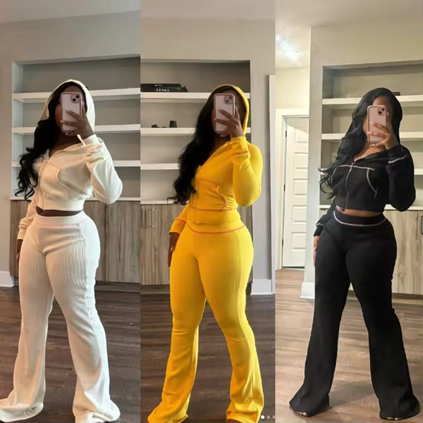 EOM high quality waffle long flared sweatpants and hoodie two piece set women tracksuit women's wholesale clothing manufacturers
