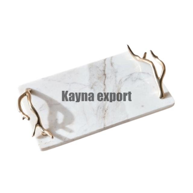 Wholesale Marble Cheese cutting board metal gold platted handle Kitchenware marble serving tray