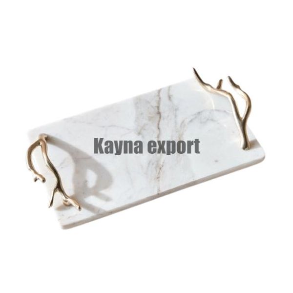 Wholesale Marble Cheese cutting board metal gold platted handle Kitchenware marble serving tray