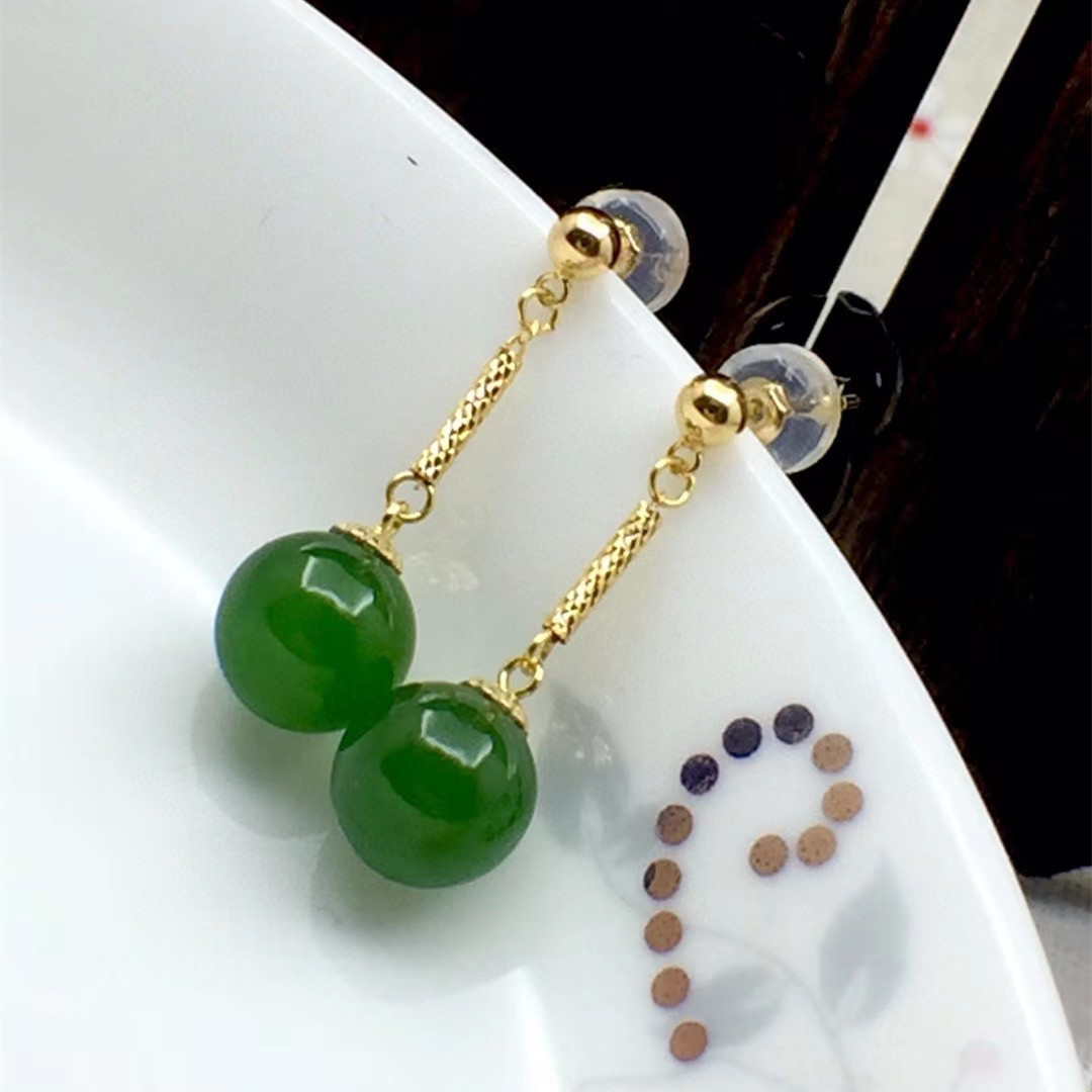 Luxury Fashion Real AU750 Pure 18K Gold Jade Earrings Women Ladies Female Bridal Engagement Wedding Fine Jewelry