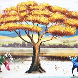 OEM Paper card puzzles Exquisite jigsaw of ginkgo trees and elk for both children and adults
