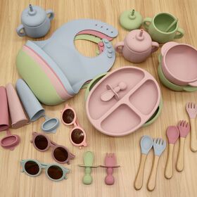 OEM BPA Free Baby Outdoor Summer Toddler Cup Weaning Spoon Set Baby Sunglasses Kids Suction Plate And Bowl Silicone Feeding