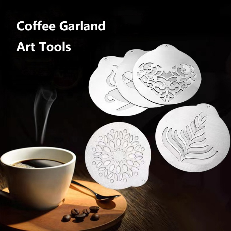 Jieyang Rongcheng District Yabeichu Hardware Factory 5Pcs/set Different Shaped Stainless Steel Coffee Garland Stencils DIY Coffee Latte Art Decoration Tools